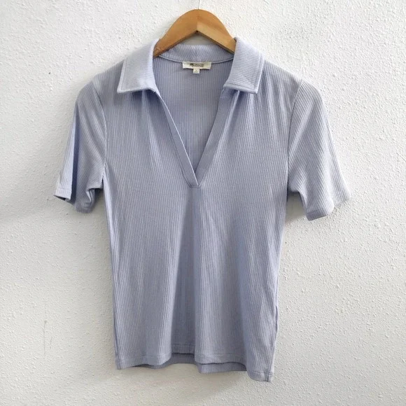 MADEWELL Drapey Rib Short-Sleeve Polo Top Size Small - Picture 2 of 10